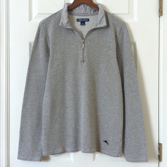 Tommy Bahama Lightweight Jacquard Knit Quarter Zip Pullover Sweater Gray Medium - Picture 1 of 10